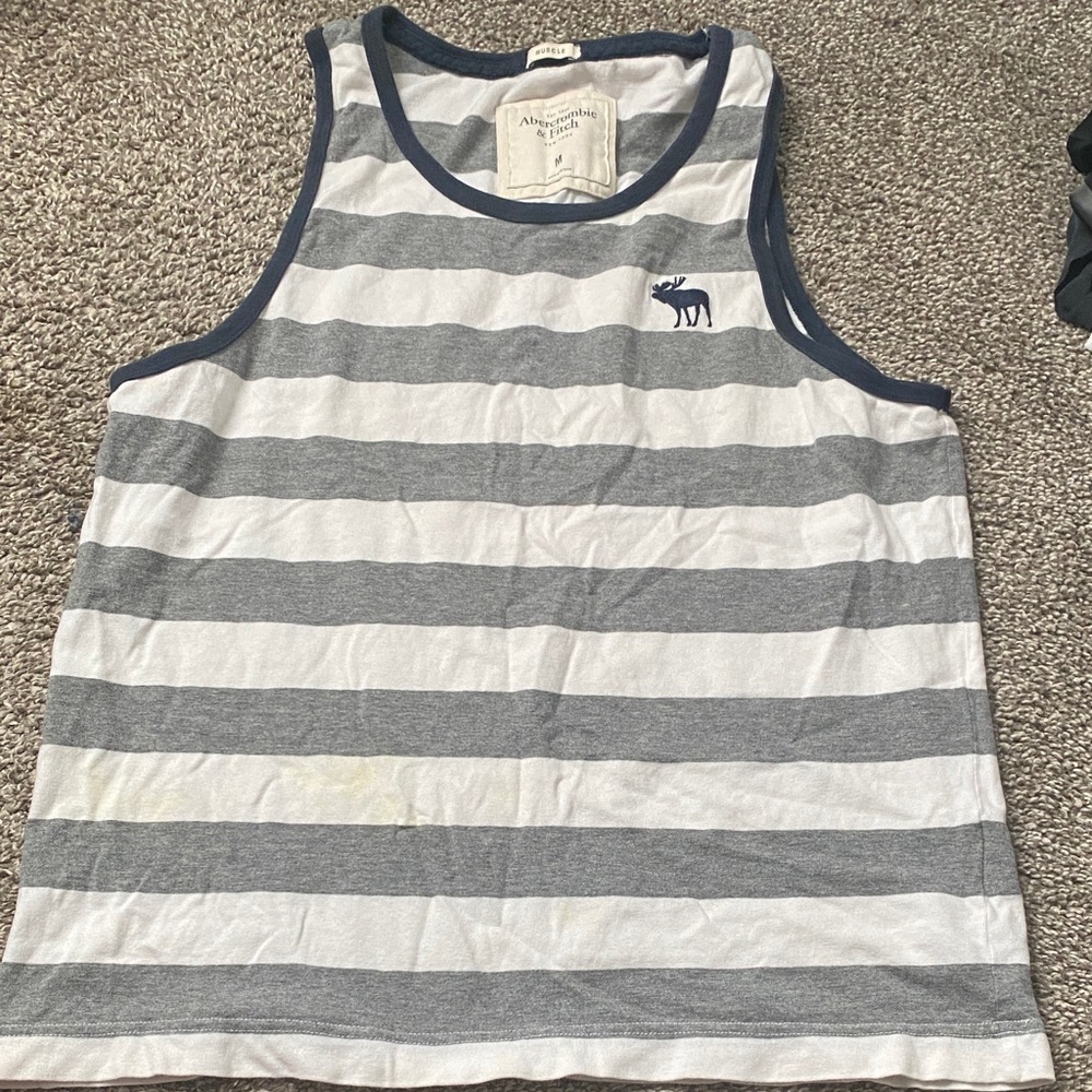 Abercrombie & Fitch Navy and White Striped Muscle Top